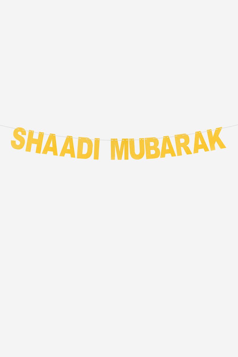 Shaadi Mubarak Gold Glitter Text Bunting Garland