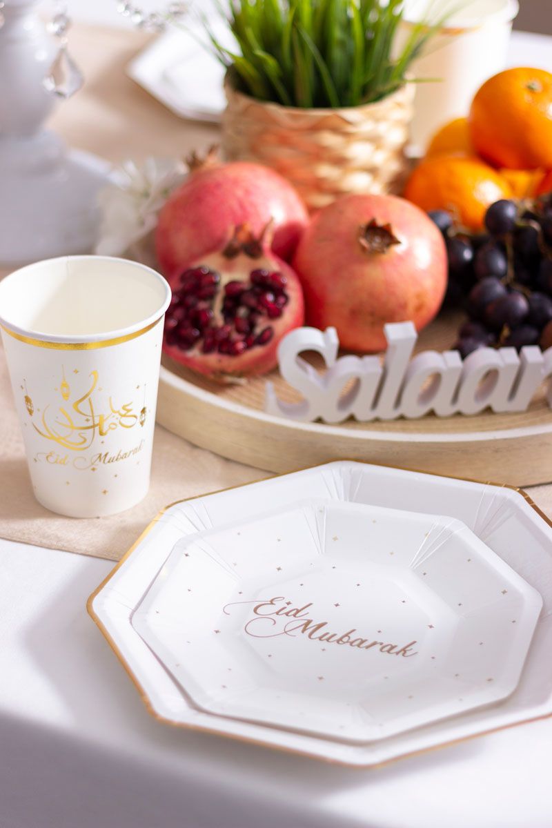 White Eid Mubarak Paper Cups 12oz (Pack of 8)