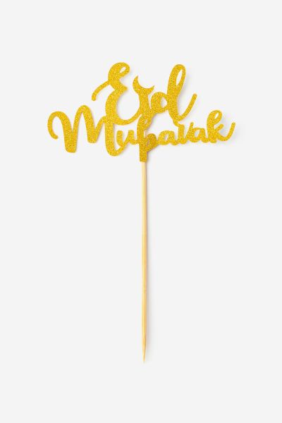 Eid Mubarak - Gold Glitter Paper Cupcake Toppers (Pack of 5)