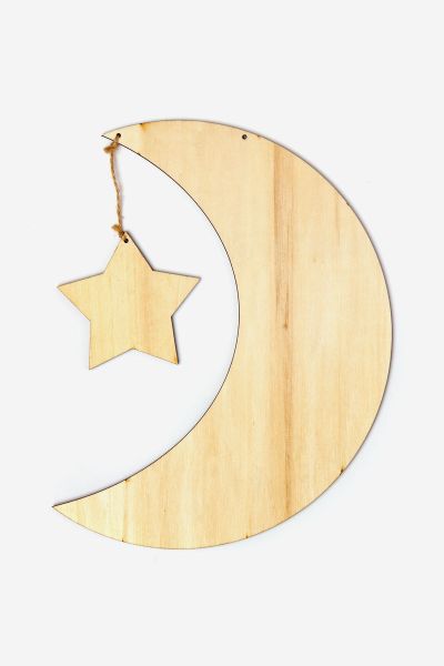 Moon & Star - Wooden Hanging Decoration