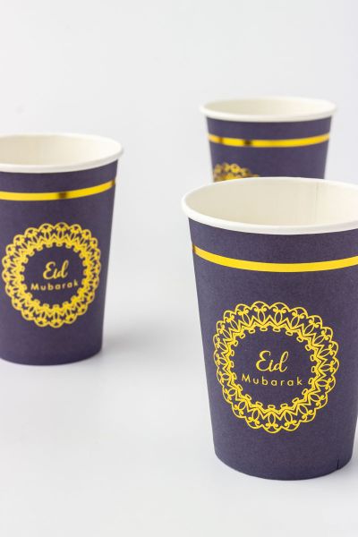 Blue Eid Mubarak Paper Cups 12oz (Pack of 8)