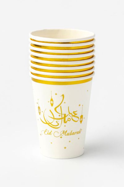 White Eid Mubarak Paper Cups 12oz (Pack of 8)